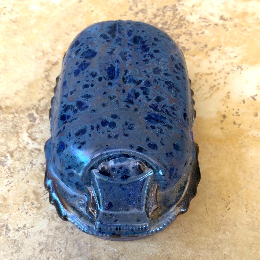 Glazed Pottery Lidded Trinket Dish Blue
